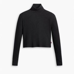 NWT-Levi's Women's Caviar Black Moon Ribbed Cropped Turtleneck Sweater